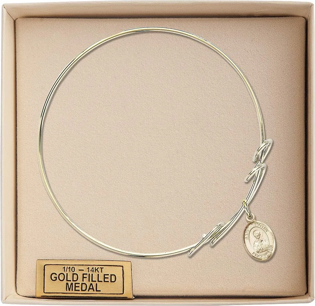 Round Double Loop Bangle Bracelet w/St. Timothy in Gold-Filled