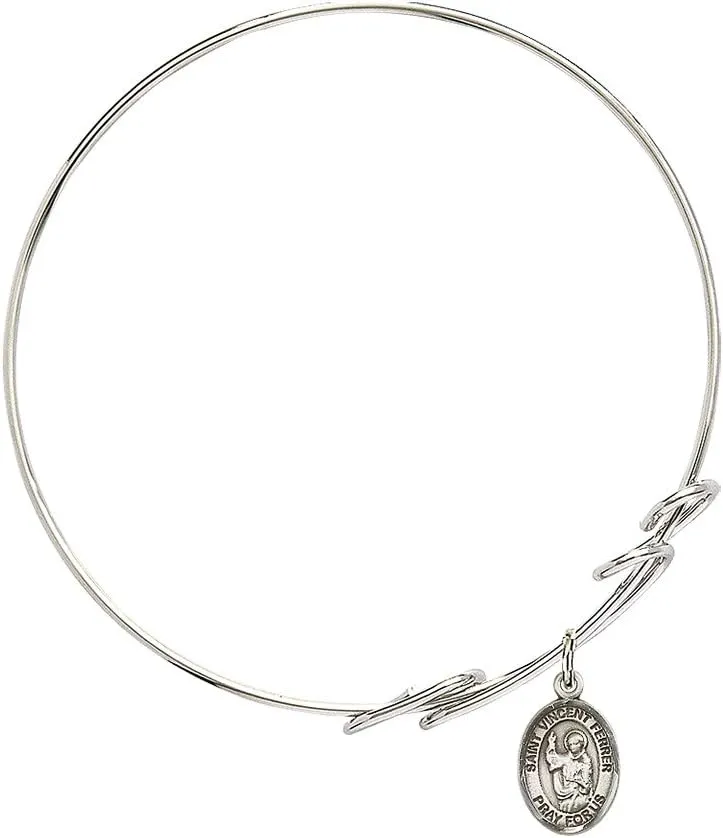Round Double Loop Bangle Bracelet w/St. Vincent Ferrer in Sterling Silver