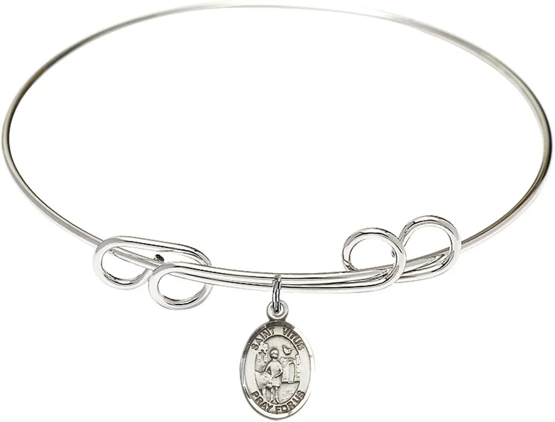 Round Double Loop Bangle Bracelet w/St. Vitus in Sterling Silver