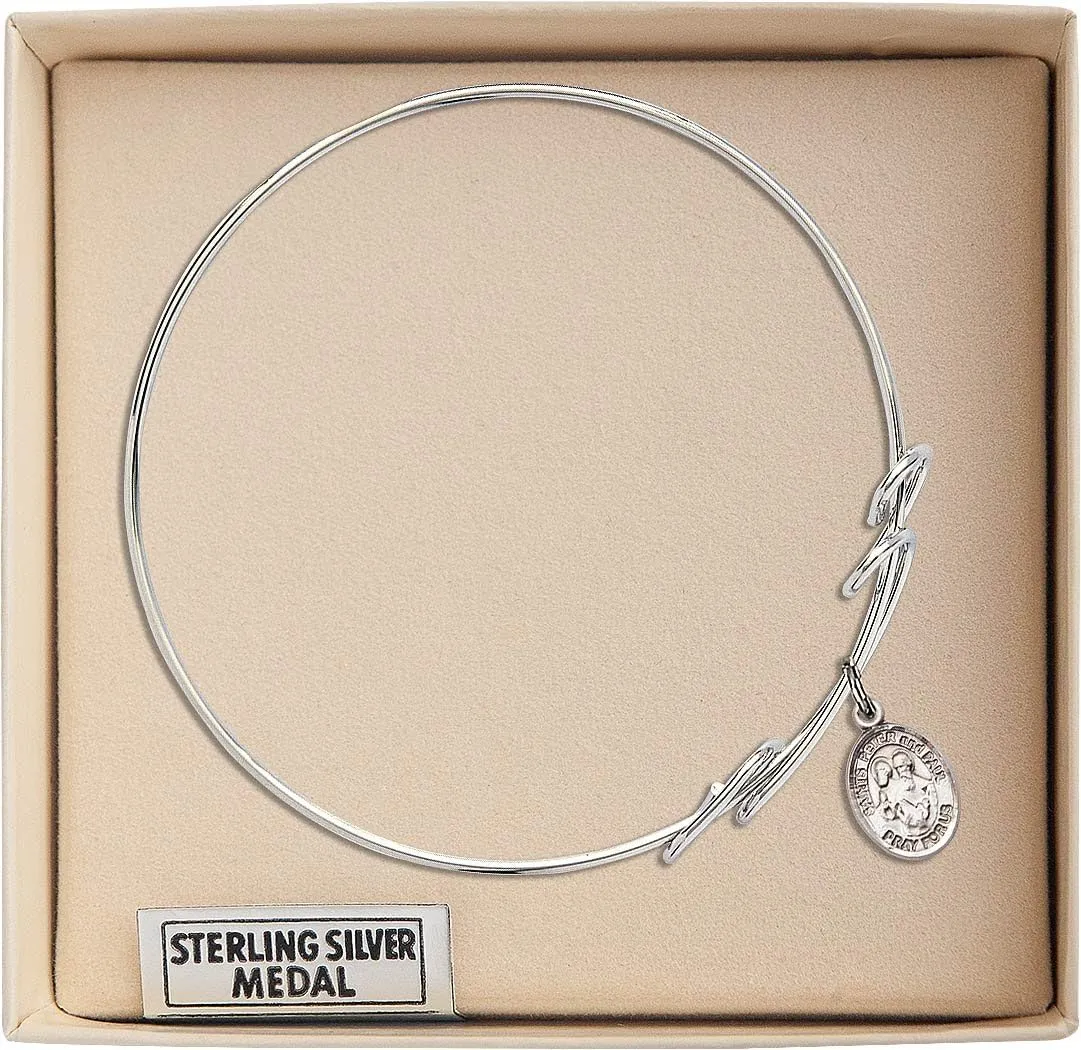 Round Double Loop Bangle Bracelet w/STS. Peter & Paul in Sterling Silver