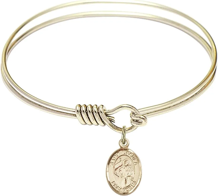 Round Eye Hook Bangle Bracelet w/St. Ursula in Gold-Filled