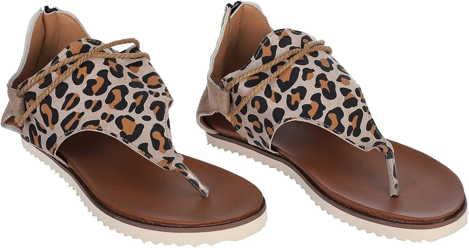 Sandals slip Pattern Flip-Flop Cover Heel Leopard Shoes Beach Women Strap Womens Casual Sandals