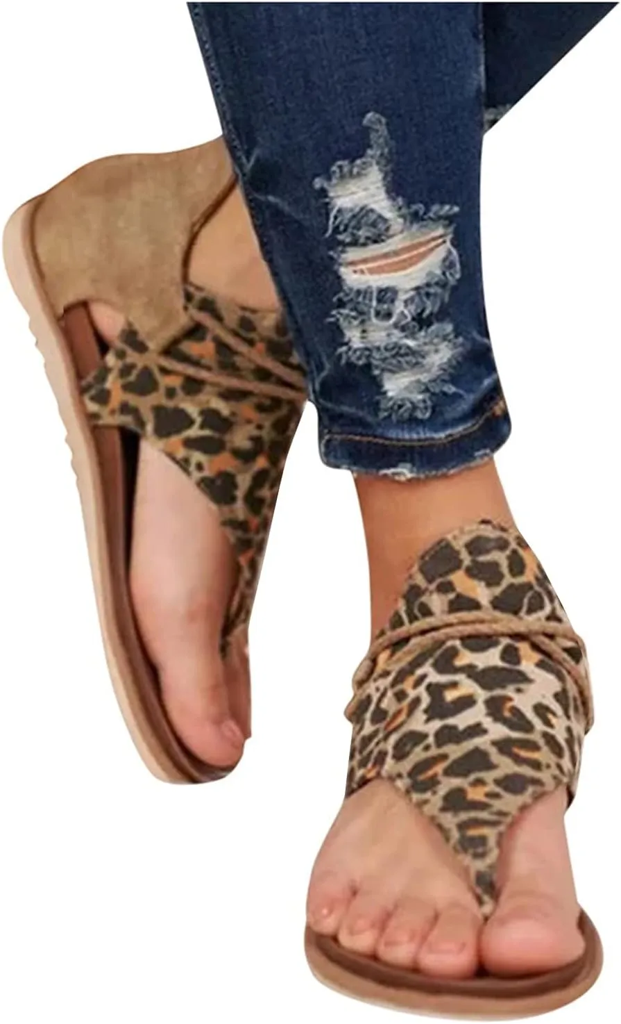 Sandals slip Pattern Flip-Flop Cover Heel Leopard Shoes Beach Women Strap Womens Casual Sandals