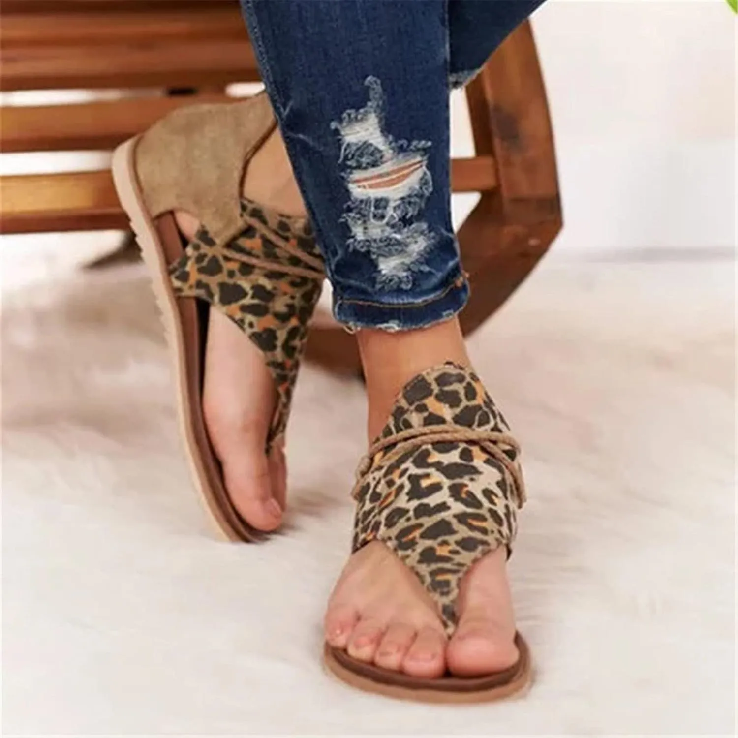 Sandals slip Pattern Flip-Flop Cover Heel Leopard Shoes Beach Women Strap Womens Casual Sandals