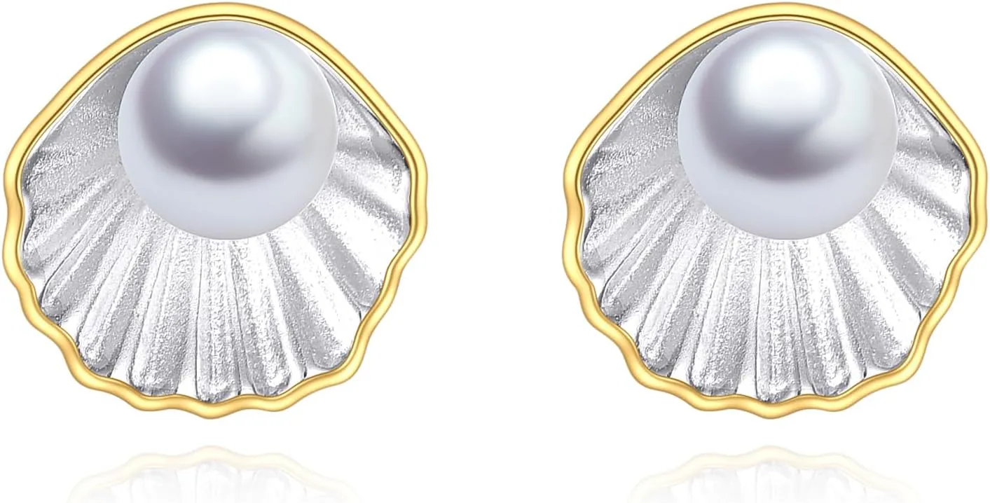 Seashell Stud Earrings 925 Sterling Silver Pearl Ocean Earrings Seashell Jewelry for Women Mom