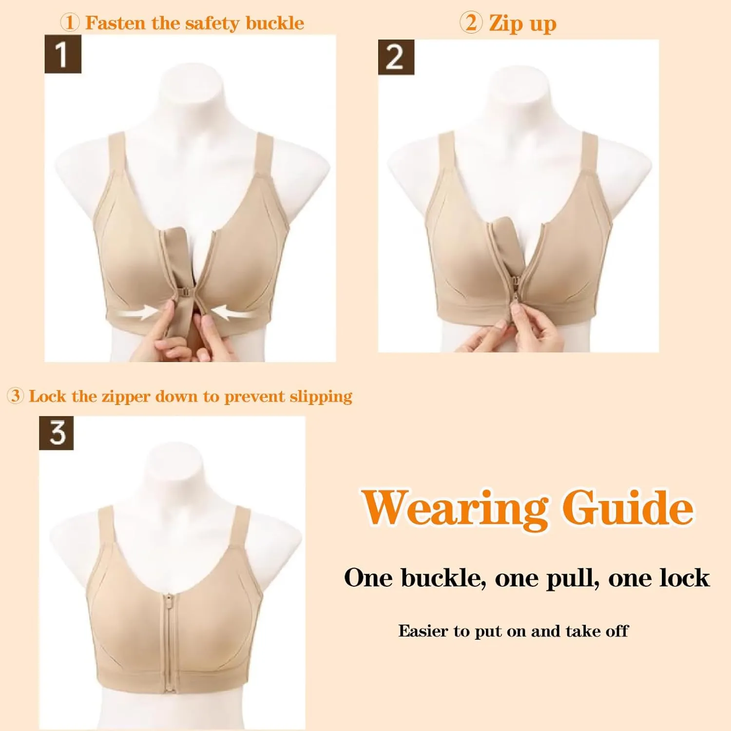 Senorita Zip up Bra, Uplacy - Zip-Up Powerful Support Comfy Bra, Front Zipper Yoga Sports Bras for Women