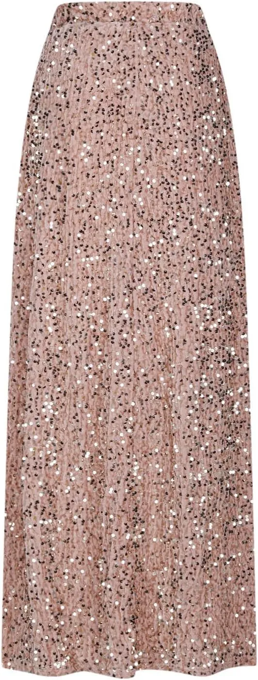 Sequin Long Skirts for Women Sparkly Plus Size Stretch Skirt Elastic Comfort Baggy Skirt Party Casual A Line Skirts