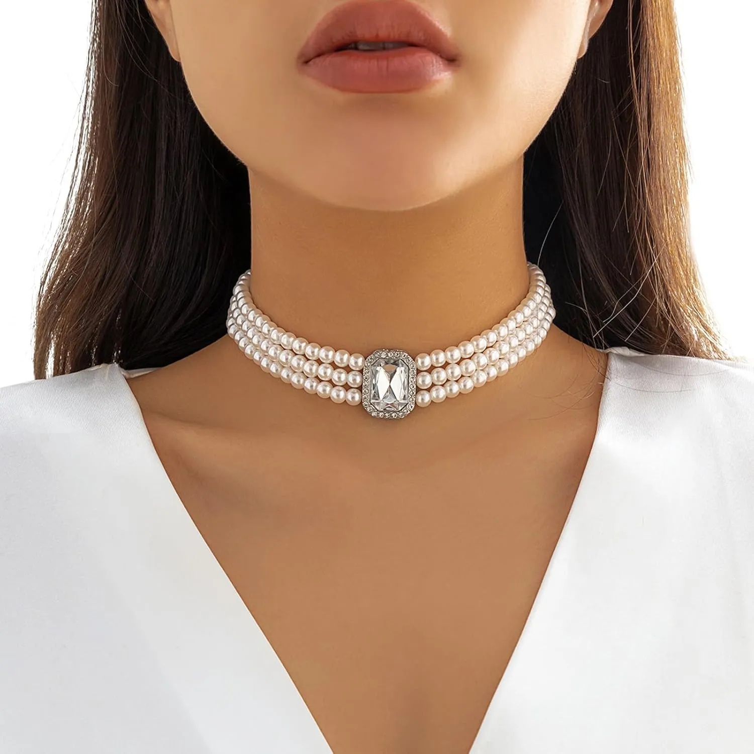 Sexy Beaded Chain Short Necklace Trend Multi layered Pearl Choker Necklace Elegant Pearl Clavicle Chain Necklace for Women