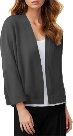Shrug Cardigan for Women 3/4 Sleeve Opoen Front Soft Slouchy Sweater Solid Cropped Outwear Coats Dressy Casual Tops