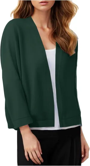 Shrug Cardigan for Women 3/4 Sleeve Opoen Front Soft Slouchy Sweater Solid Cropped Outwear Coats Dressy Casual Tops