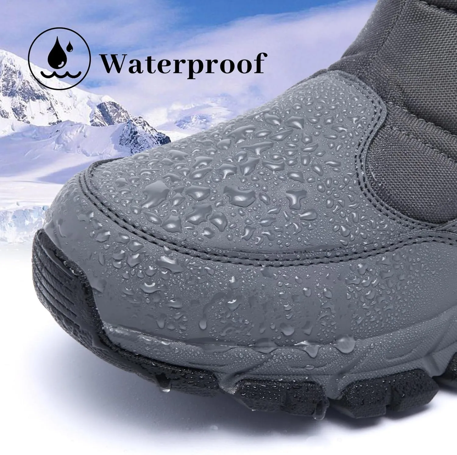 SILENTCARE Men's Winter Waterproof Snow Boots Warm Slip On Mid-Calf Zipper Booties Lightweight Outdoor Athletic