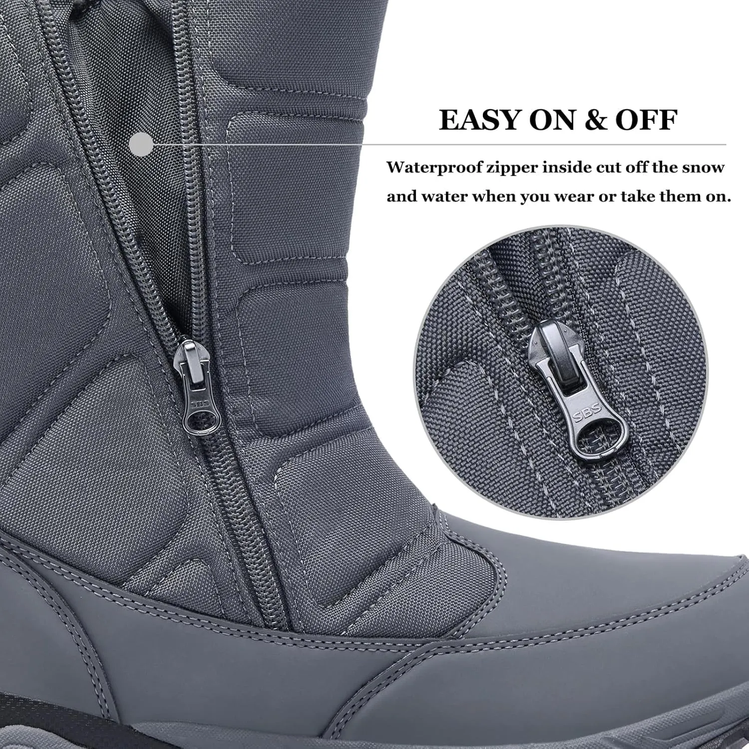 SILENTCARE Men's Winter Waterproof Snow Boots Warm Slip On Mid-Calf Zipper Booties Lightweight Outdoor Athletic