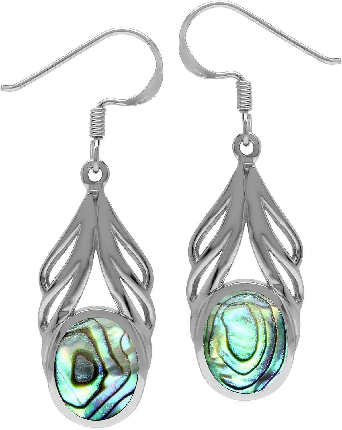 Silvershake Oval 10x8 mm Abalone/Puau Shell Inlay 925 Sterling Silver Elegant Drop Dangle Hook Earrings