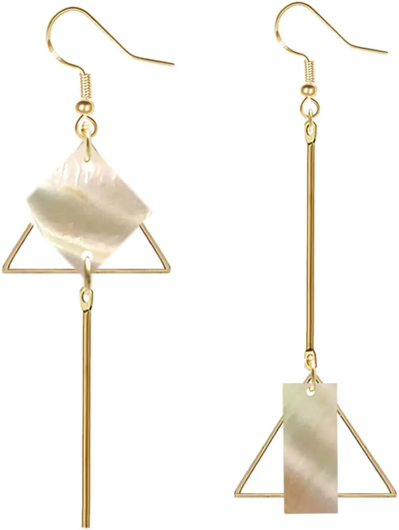 Simplicity Boho Mismatch Asymmetry Abalone Shell Hanging Earrings for Women - Fashion Geometric Abstract design Minimalist Hook