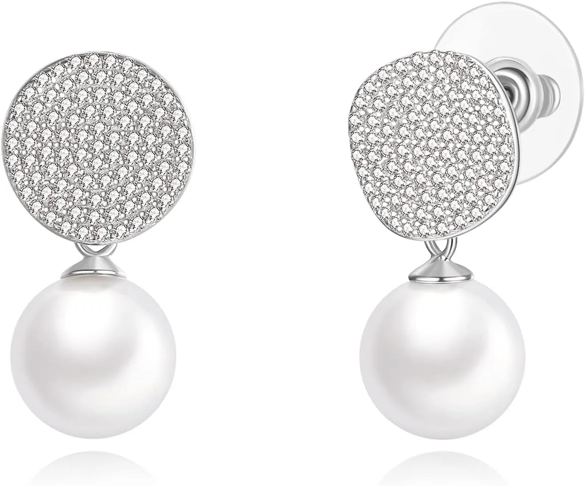 Simulated Pearl Dangle Earrings for Women - Geometric Pave/Snowflake/Bow/Strip/Gourd/Good Luck Hypoallergenic Drop Earrings Jewelry For Women Gift