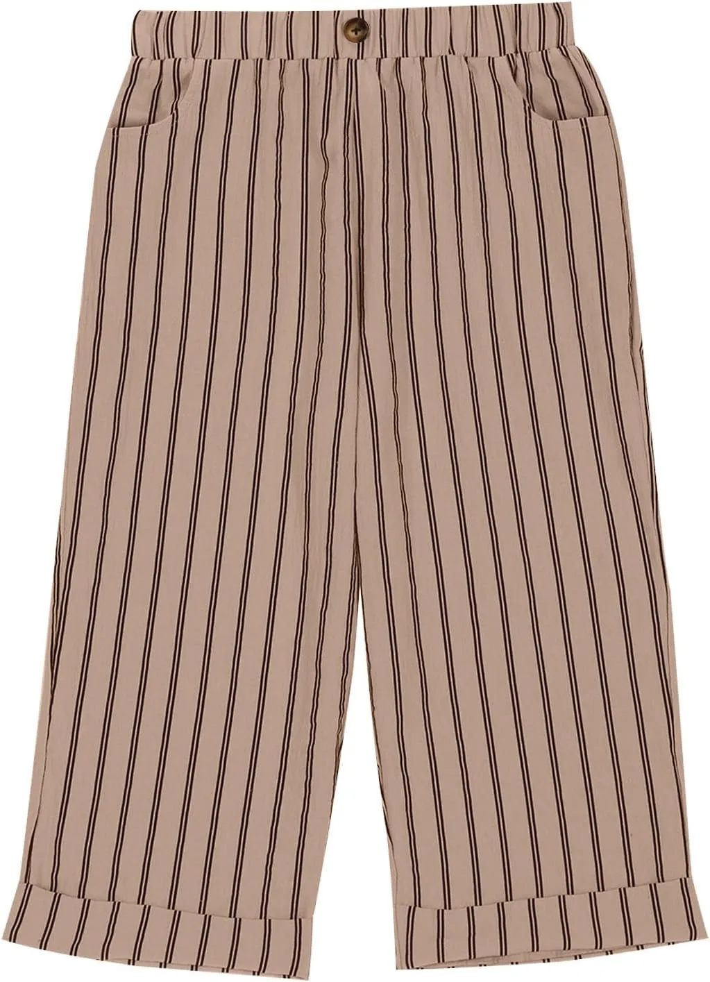 Sinzelimin Women's Capris Pants Fashion Striped Straight Wide Leg Trousers with Pocket, Ladies Sport Casual Cropped Sweatpant