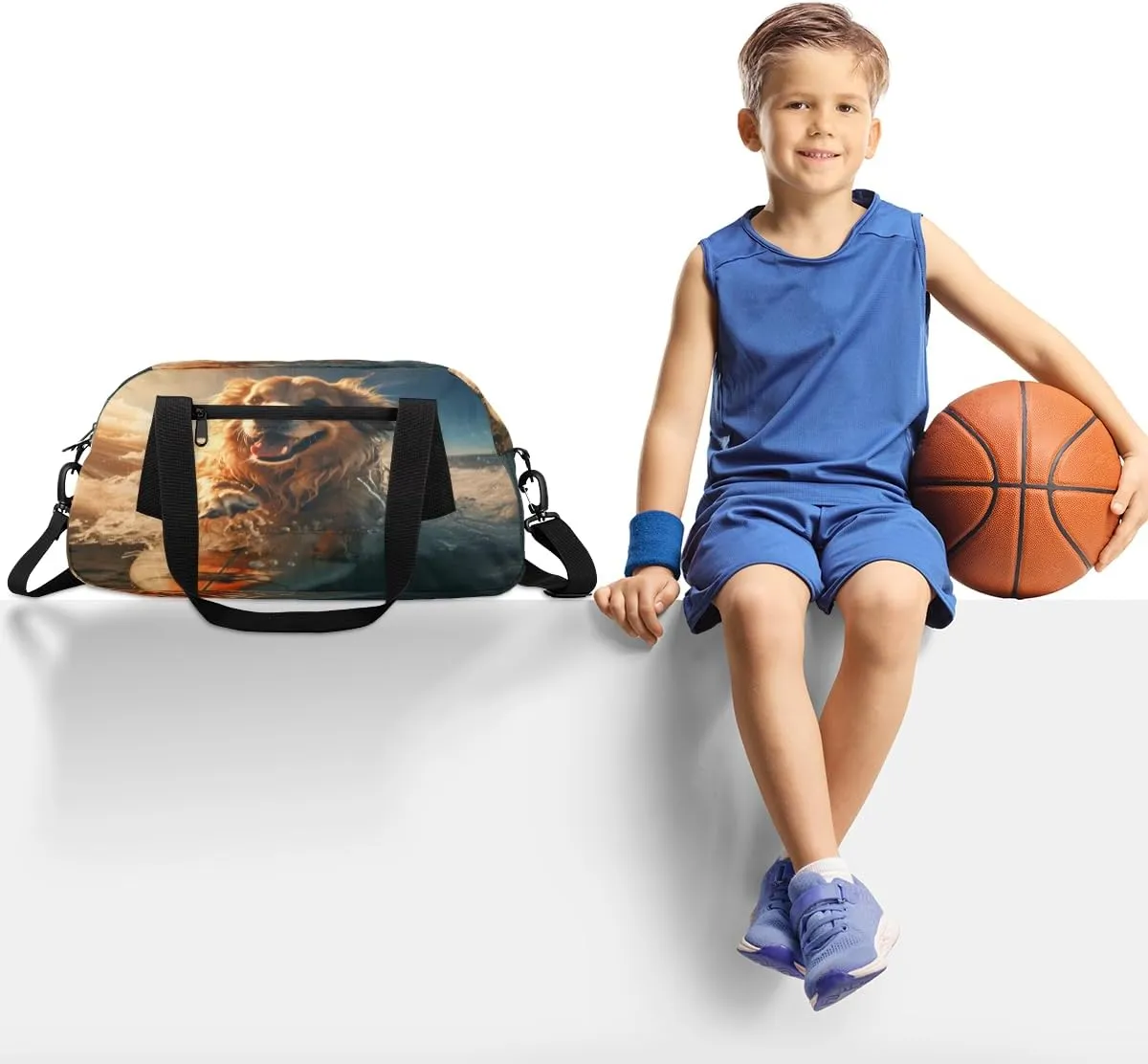 Skateboarding Dog Kids Duffle Bag Boys Girls Small Sport Dance Gym Bag for Overnight Travel Weekender Carry On