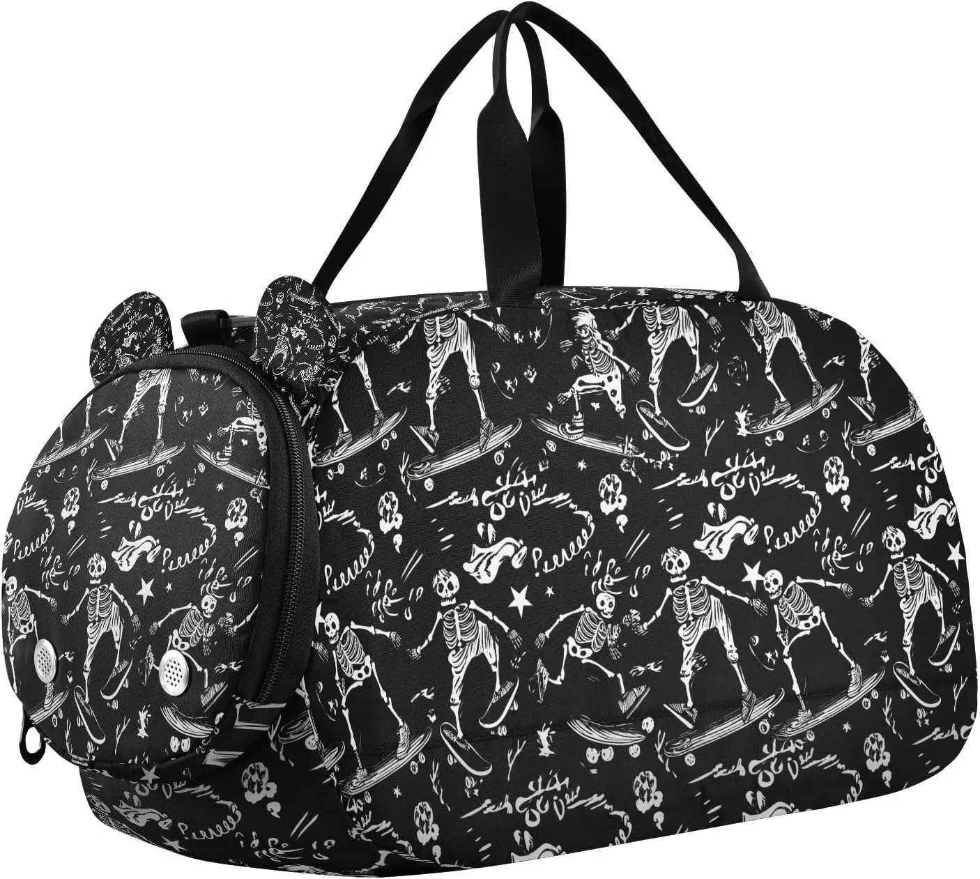 Skeletons Skateboarding Kids Duffle Bag, Overnight Travel Sport Gym Bags with Shoe Compartment for Boys & Girls