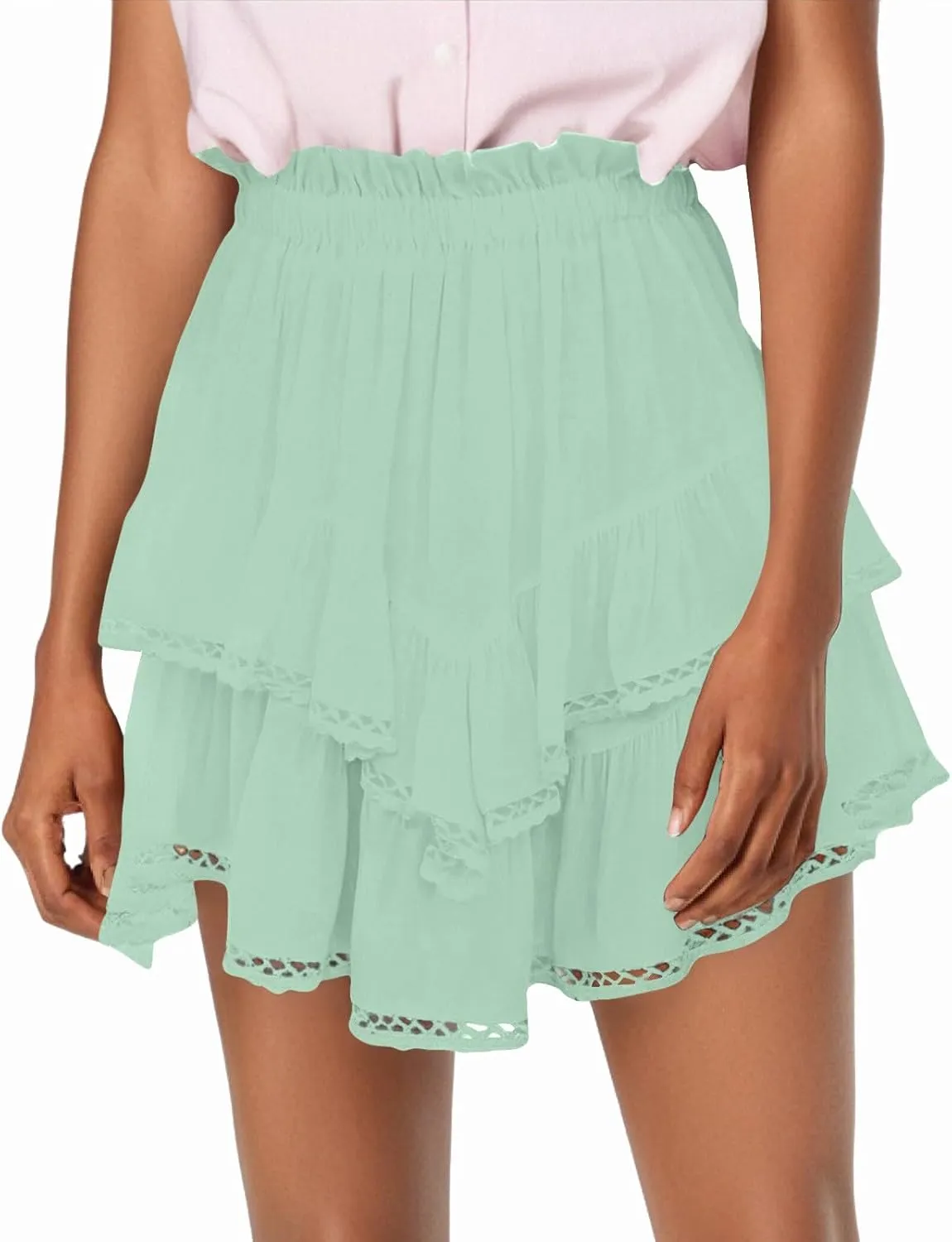 Skirts for Women Trendy Summer Butterfly Shorts High Waisted Skorts Crochet Flowy Skirts Boho Ruffle Tiered