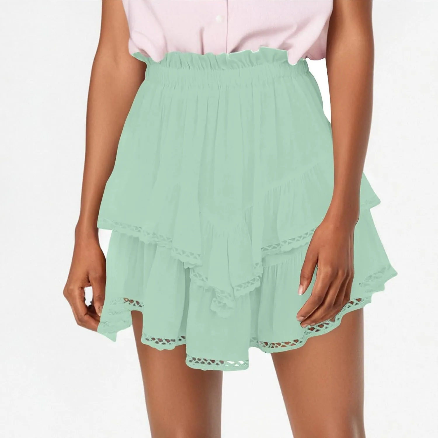 Skirts for Women Trendy Summer Butterfly Shorts High Waisted Skorts Crochet Flowy Skirts Boho Ruffle Tiered