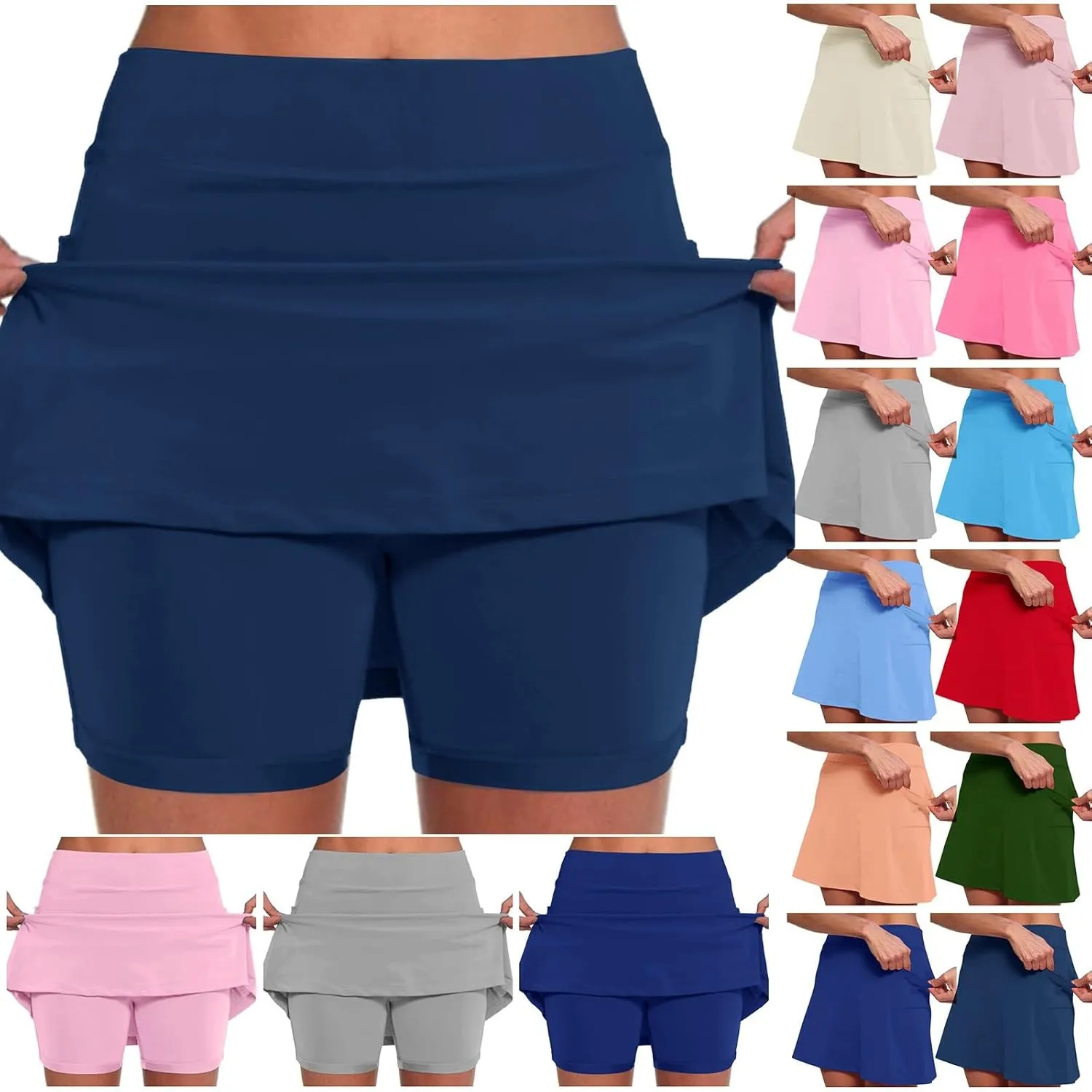 Skorts for Women Dressy Casual Summer Plus Size High Waist Mini Skirts with Shorts Tummy Control Athletic Tennis Skort