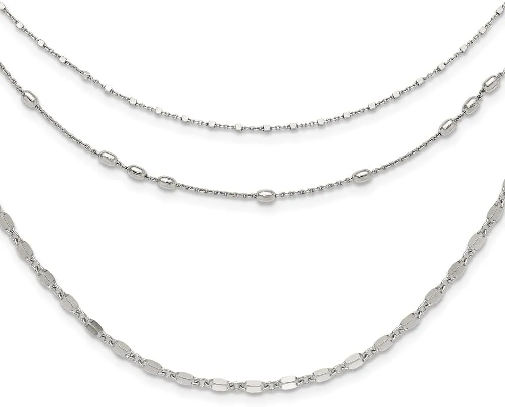 Sonia Jewels Real 925 Sterling Silver Beaded Layered with 2in .Extension Necklace Chain - with Secure Lobster Lock Clasp 15.5"