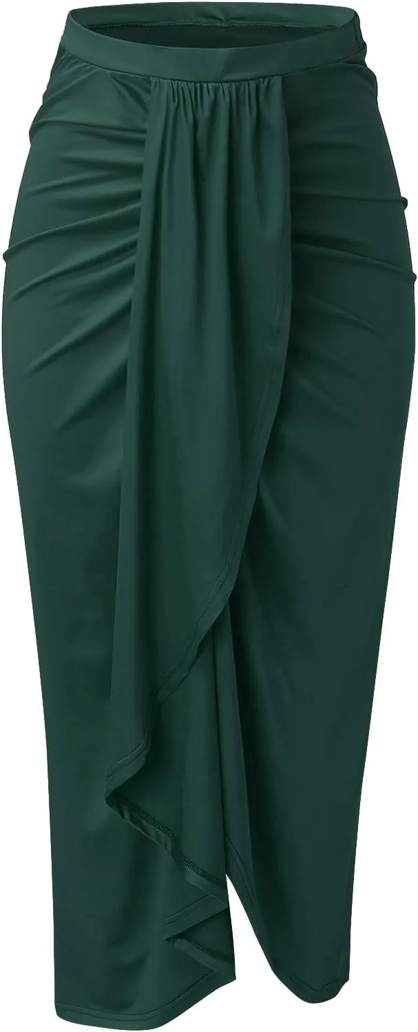 Split Athletic Skirt Asymmetrical Pleated Dress Solid Casual High Low Wrap Rise Summer Skirts for Women 2023 Modest