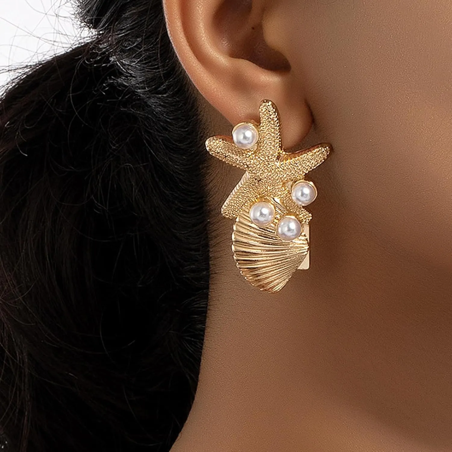 Starfish Earrings for Women Gold Shell Conch Starfish Earrings Summer Beach Jewelry Outfits Accessories