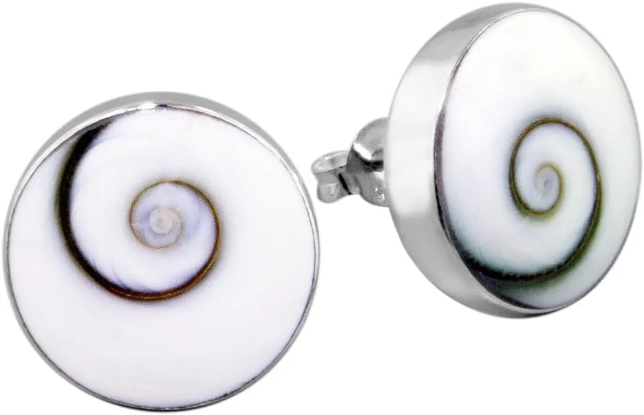 Sterling Silver 15mm Round Stud Earrings with Eye of Shiva Shell