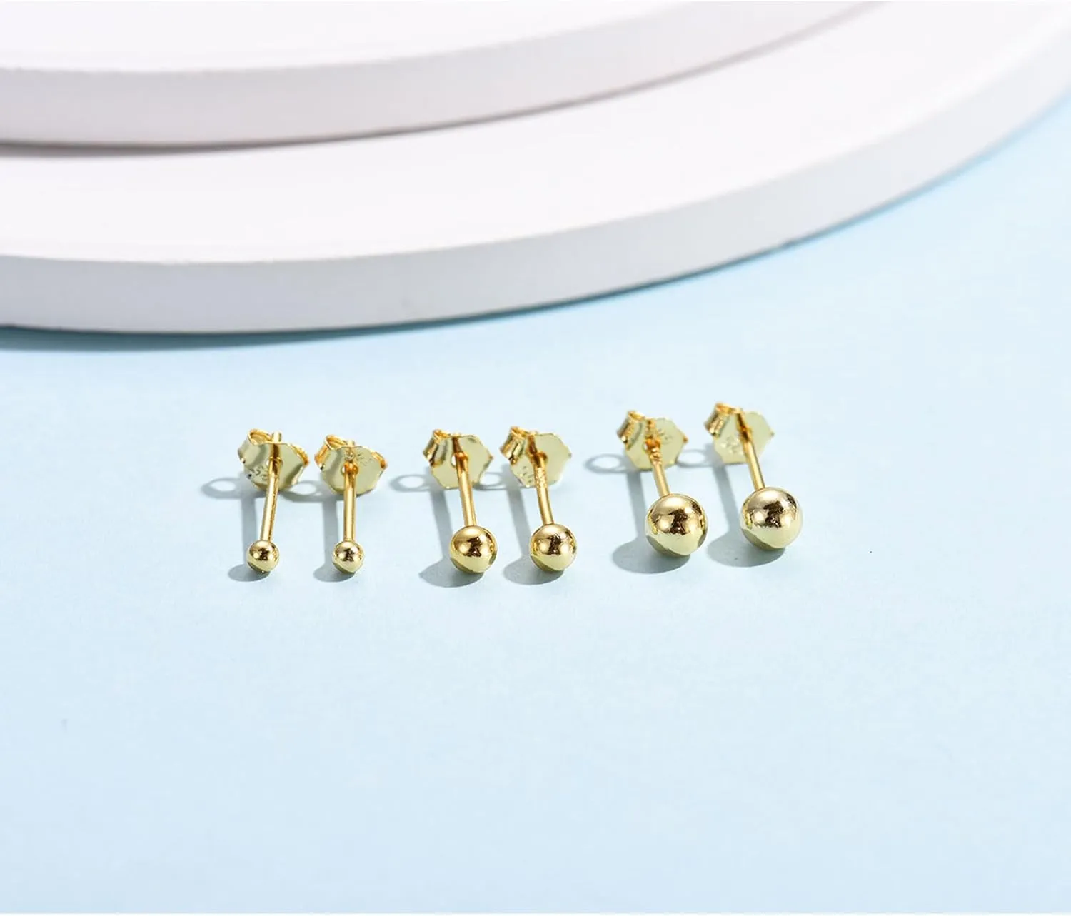 Sterling Silver Round Ball Stud Earrings for Women Men, 3 Pairs Hypoallergenic Small Tiny Stud Earring Set (Diameter 2/3/4mm)