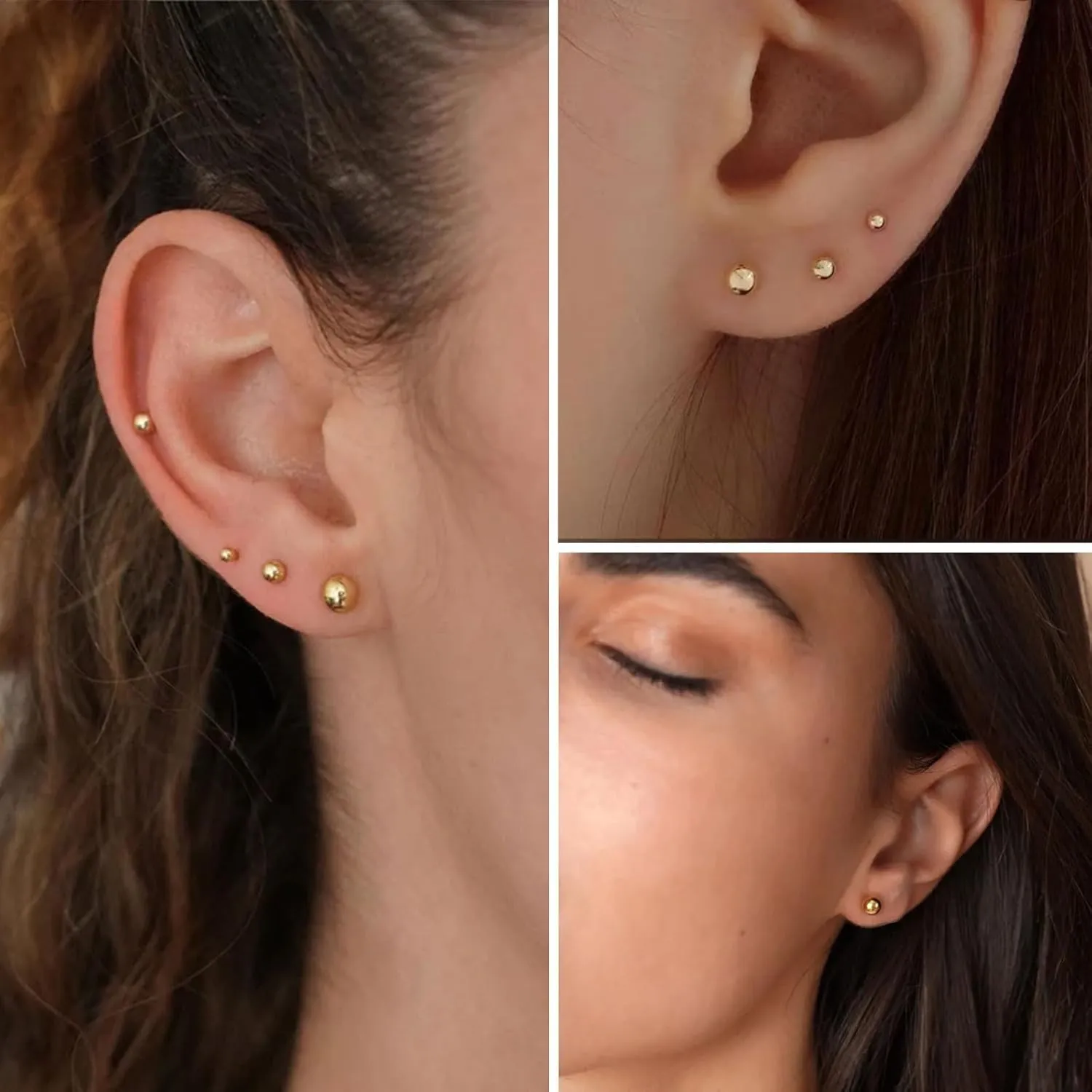 Sterling Silver Round Ball Stud Earrings for Women Men, 3 Pairs Hypoallergenic Small Tiny Stud Earring Set (Diameter 2/3/4mm)