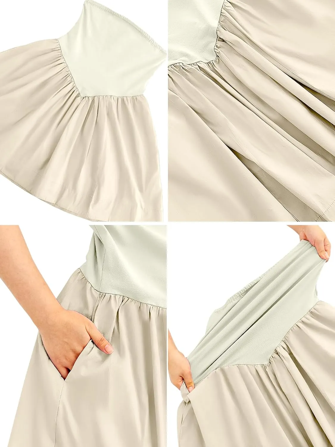 Strapless Mini Dresses for Women Summer Backless Sleeveless Solid Flowy A Line Patchwork Beach Tube Top Dress