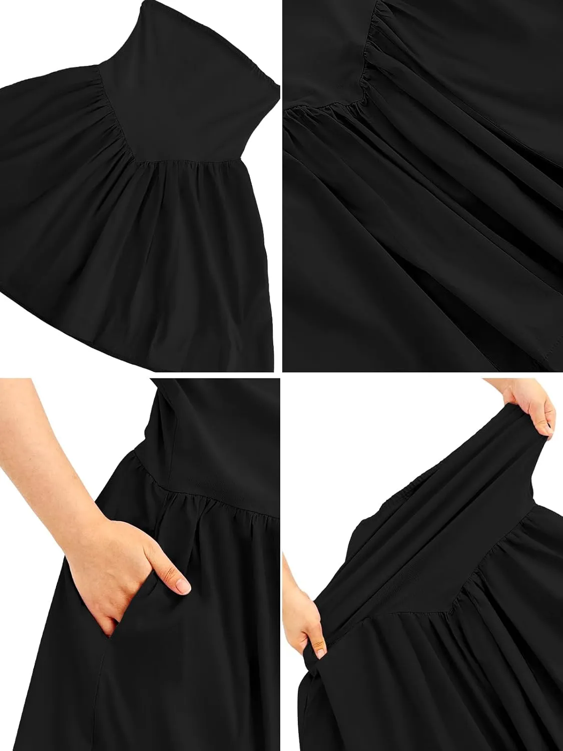 Strapless Mini Dresses for Women Summer Backless Sleeveless Solid Flowy A Line Patchwork Beach Tube Top Dress