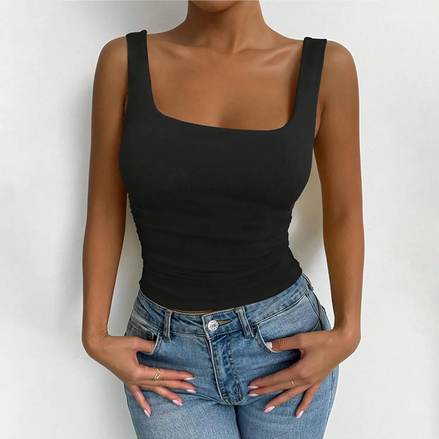 Stretch Workout Tank Tops for Women Y2k Slim Fitted Square Neck Yoga Sport Camis Summer Lightweight Athletic Shirts