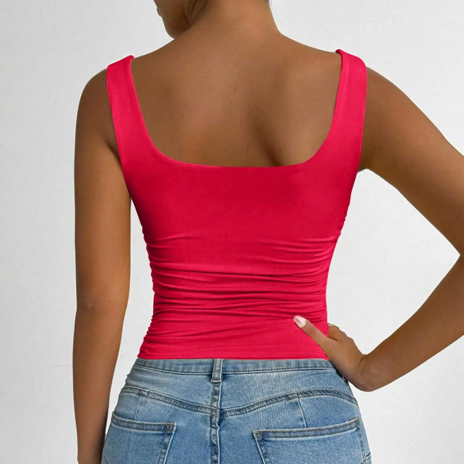 Stretch Workout Tank Tops for Women Y2k Slim Fitted Square Neck Yoga Sport Camis Summer Lightweight Athletic Shirts