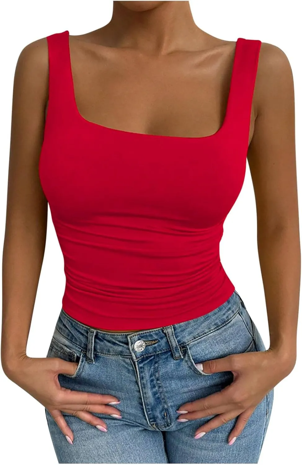 Stretch Workout Tank Tops for Women Y2k Slim Fitted Square Neck Yoga Sport Camis Summer Lightweight Athletic Shirts