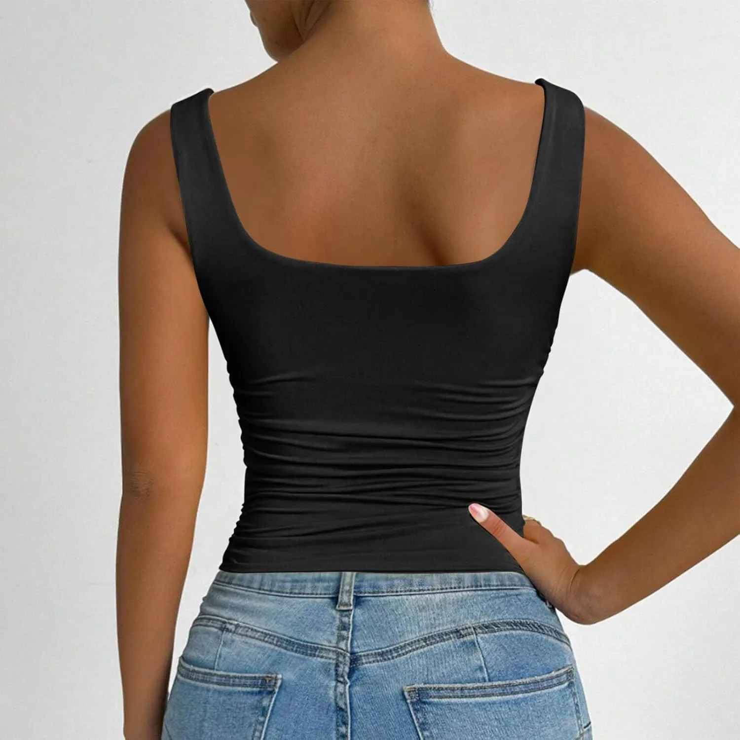 Stretch Workout Tank Tops for Women Y2k Slim Fitted Square Neck Yoga Sport Camis Summer Lightweight Athletic Shirts