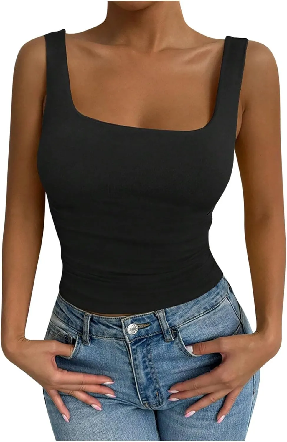 Stretch Workout Tank Tops for Women Y2k Slim Fitted Square Neck Yoga Sport Camis Summer Lightweight Athletic Shirts