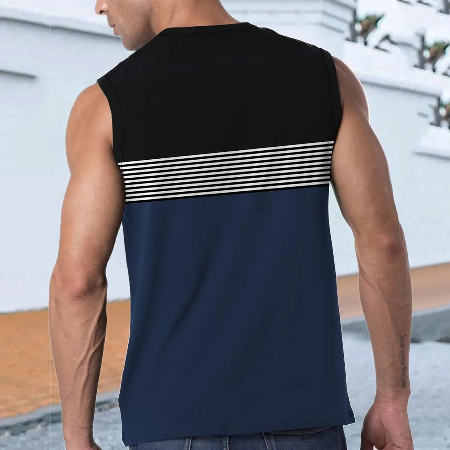 Striped Tank Tops for Men Beach Wear Graphic Sleeveless Graphic Shirts Big Tall Sports Gym Workout Casual Summer Tops