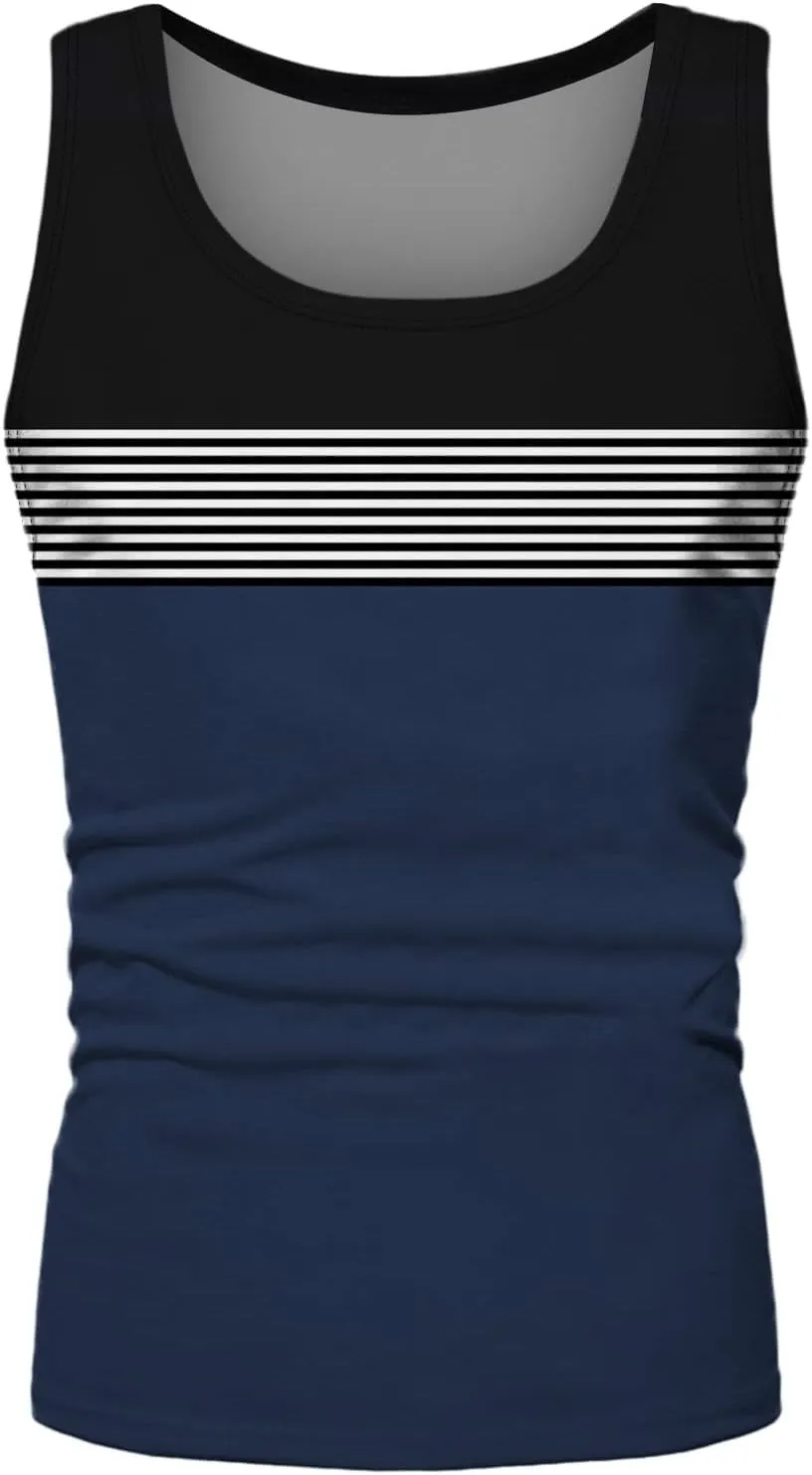 Striped Tank Tops for Men Beach Wear Graphic Sleeveless Graphic Shirts Big Tall Sports Gym Workout Casual Summer Tops