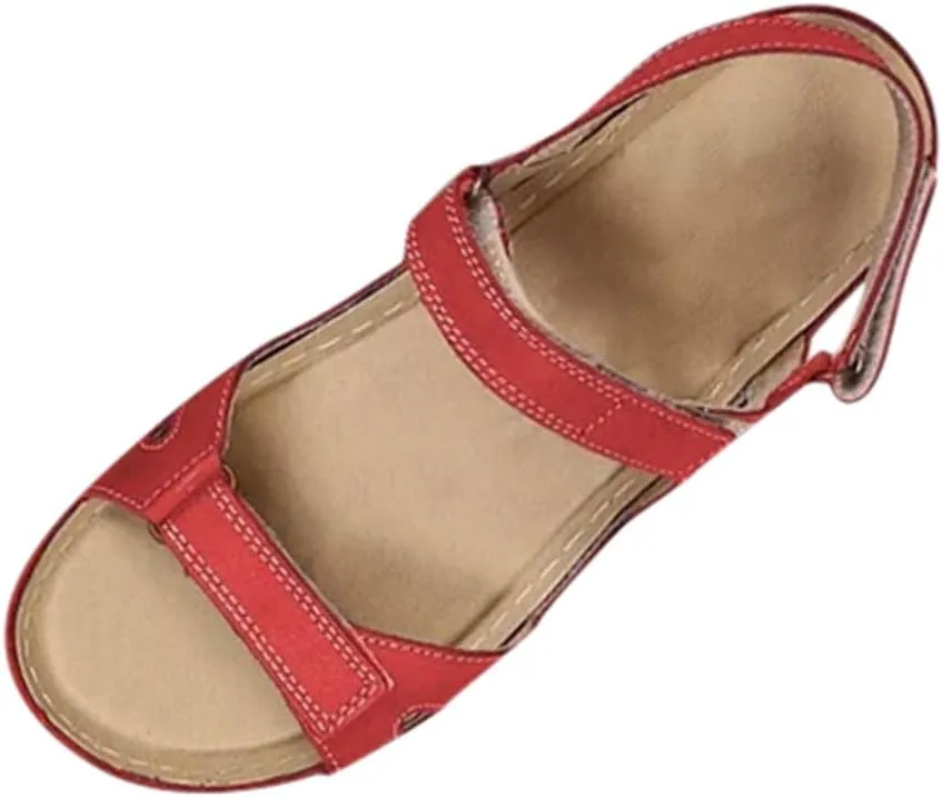 SuanlaTDS Flat Orthopedic Sandals for Women Comfortable Open Toe Adjustable Ankle Strap Platform 2025 Dressy Summer Beach Dress Shoes Arch Support Low Wedge Heel Walking Outdoor Sandal