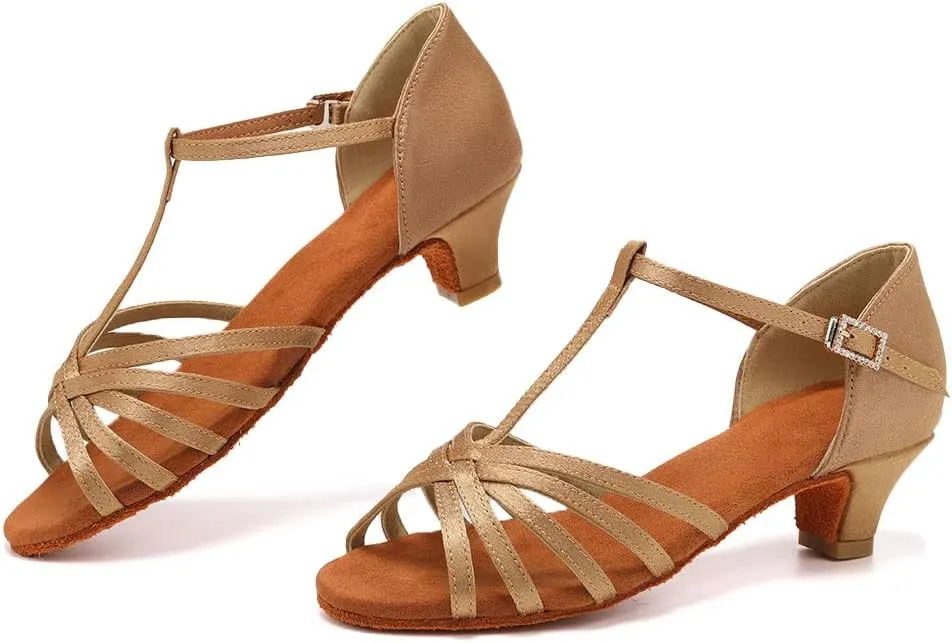 SWDZM Girls & Women's Satin Latin Dance Shoes Professional Ballroom Salsa Practice Performance Dancing Shoes Model XGG