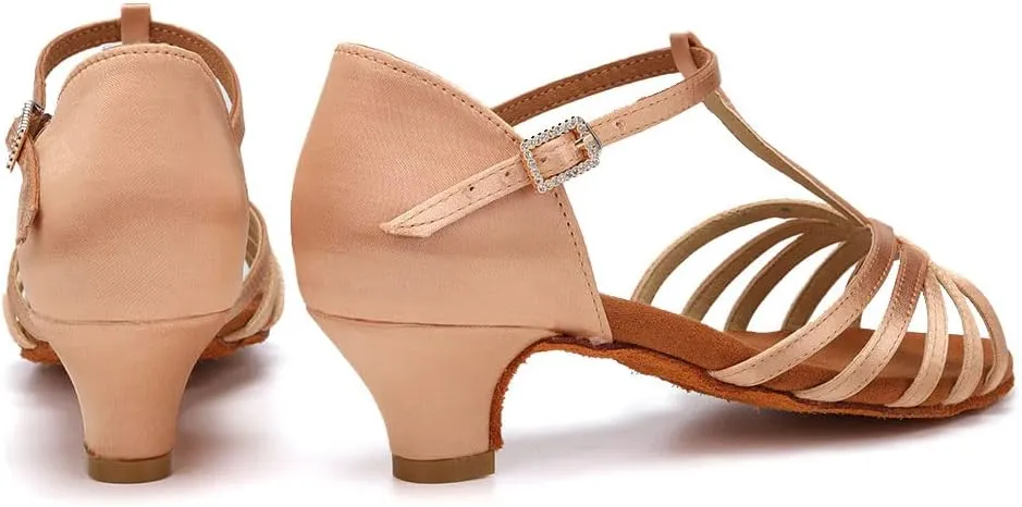 SWDZM Girls & Women's Satin Latin Dance Shoes Professional Ballroom Salsa Practice Performance Dancing Shoes Model XGG