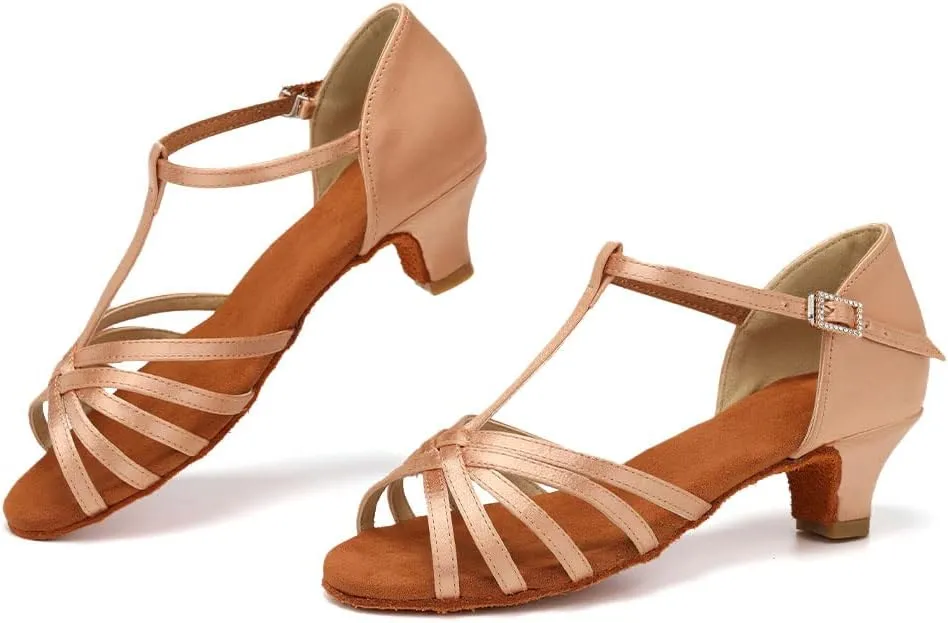 SWDZM Girls & Women's Satin Latin Dance Shoes Professional Ballroom Salsa Practice Performance Dancing Shoes Model XGG