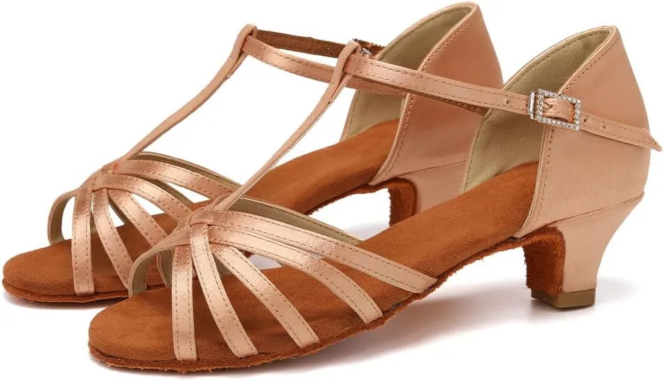 SWDZM Girls & Women's Satin Latin Dance Shoes Professional Ballroom Salsa Practice Performance Dancing Shoes Model XGG