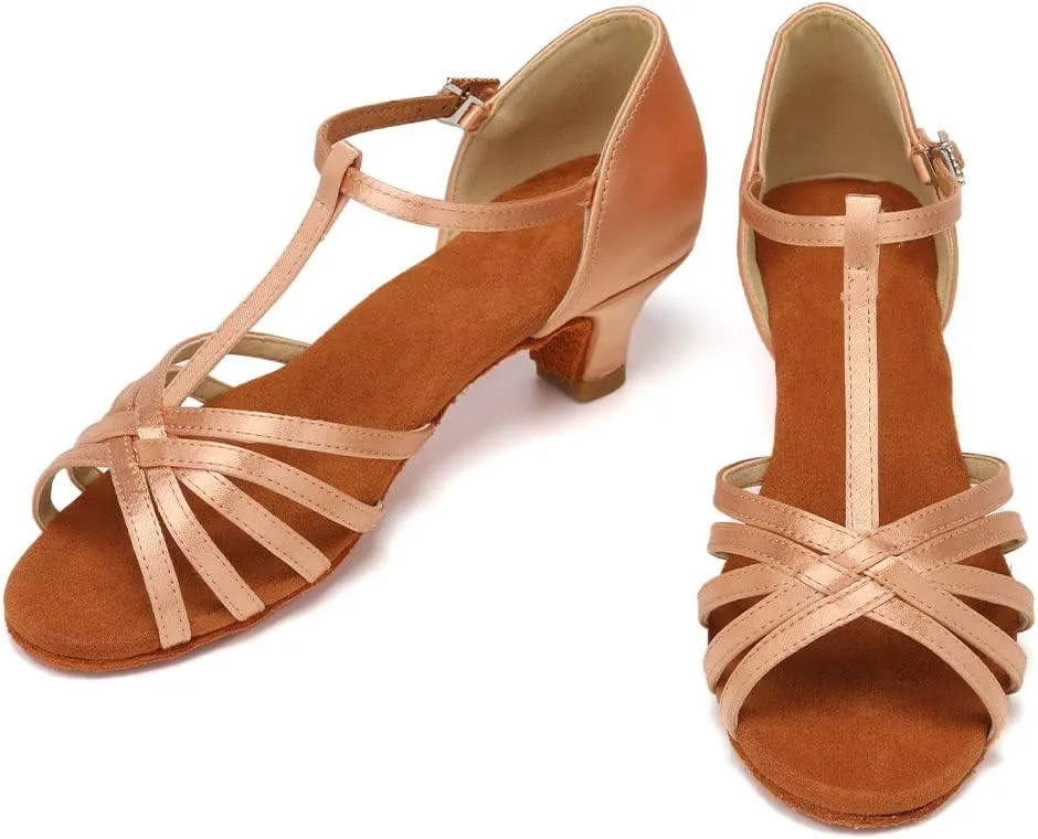 SWDZM Girls & Women's Satin Latin Dance Shoes Professional Ballroom Salsa Practice Performance Dancing Shoes Model XGG