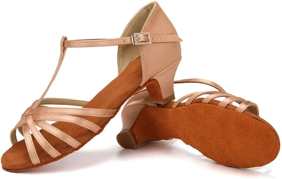 SWDZM Girls & Women's Satin Latin Dance Shoes Professional Ballroom Salsa Practice Performance Dancing Shoes Model XGG