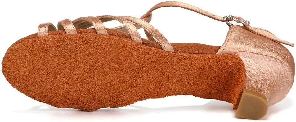 SWDZM Girls & Women's Satin Latin Dance Shoes Professional Ballroom Salsa Practice Performance Dancing Shoes Model XGG