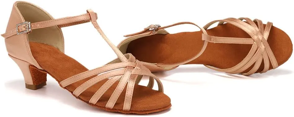 SWDZM Girls & Women's Satin Latin Dance Shoes Professional Ballroom Salsa Practice Performance Dancing Shoes Model XGG