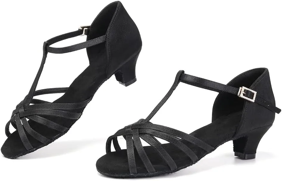 SWDZM Girls & Women's Satin Latin Dance Shoes Professional Ballroom Salsa Practice Performance Dancing Shoes Model XGG